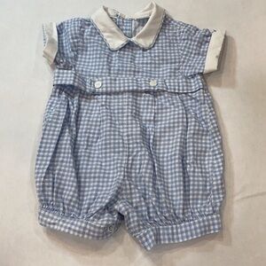 Classic Blue Gingham Baby One-Piece with White Collar